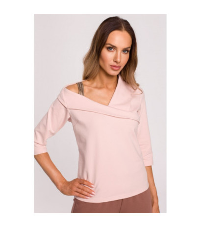 M678 Blouse with neckline and piping MOE - candy pink