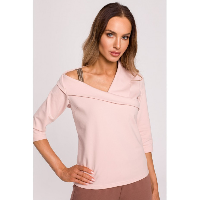 M678 Blouse with neckline and piping MOE - candy pink