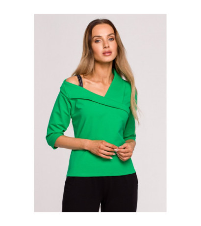 M678 Blouse with neckline and piping MOE - juicy green