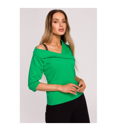 M678 Blouse with neckline and piping MOE - juicy green