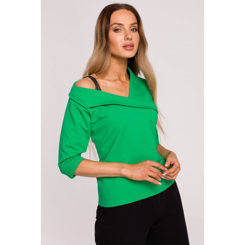 M678 Blouse with neckline and piping MOE - juicy green