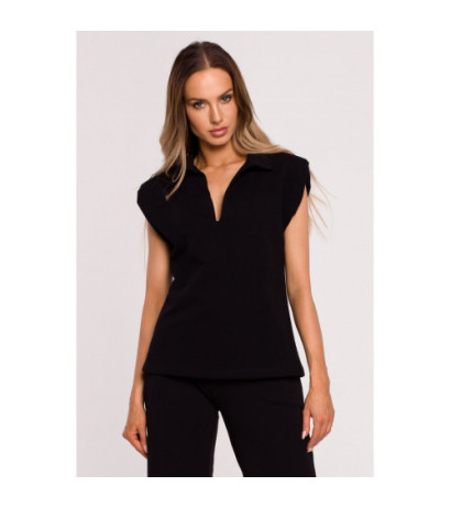 M682 Sleeveless blouse with V neckline and collar - black