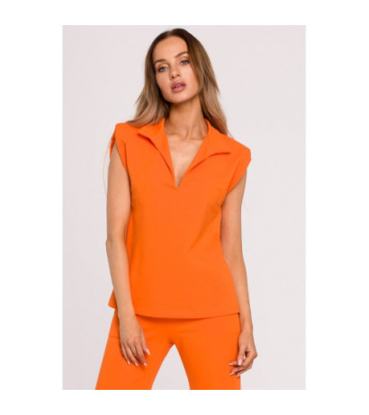 M682 Sleeveless blouse with V neckline and collar - orange