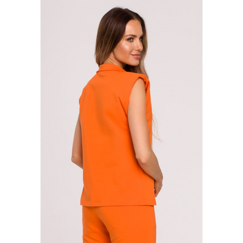 M682 Sleeveless blouse with V neckline and collar - orange