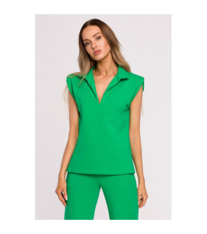 M682 Sleeveless blouse with V neckline and collar - luscious green