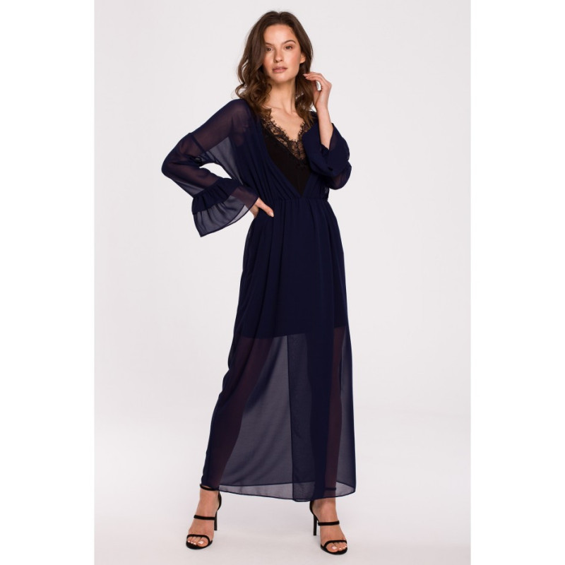 K136 Chiffon maxi dress - navy blue