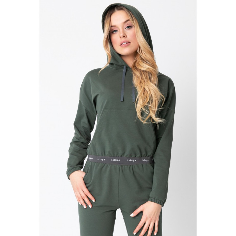 LA103 Short sweatshirt with logoed elastic - olive green