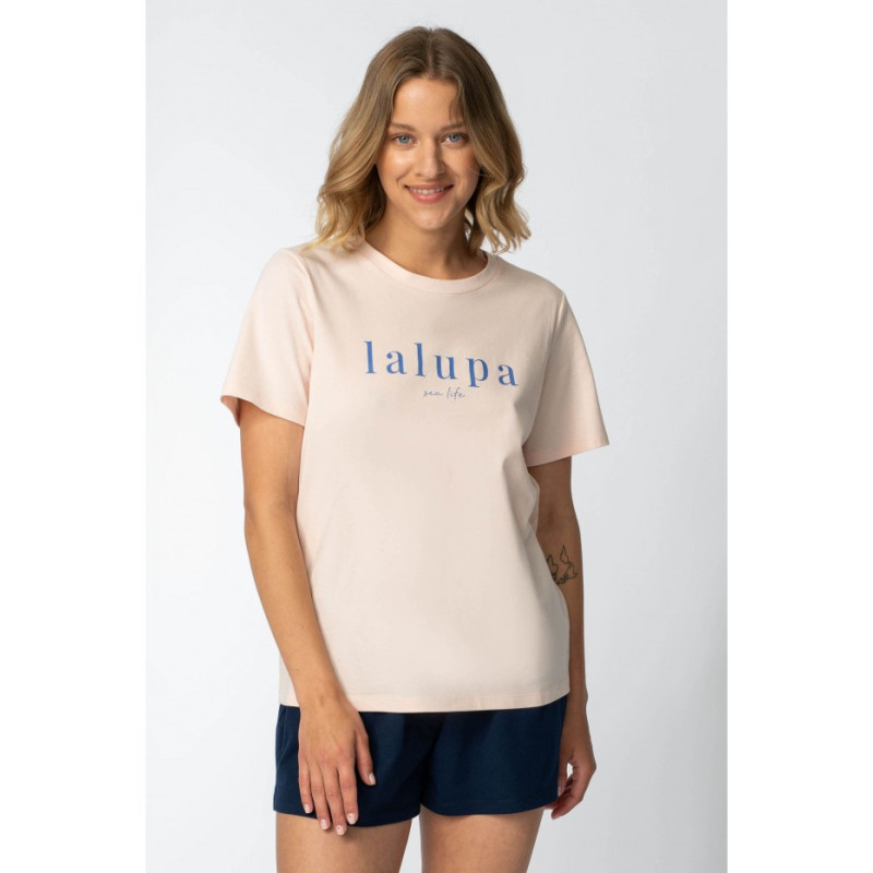 LA109 T-shirt with inscription "LALUPA sea life" - peach