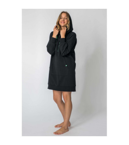 LA113 Dress with hood and kangaroo pocket - black