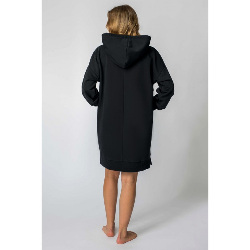 LA113 Dress with hood and kangaroo pocket - black