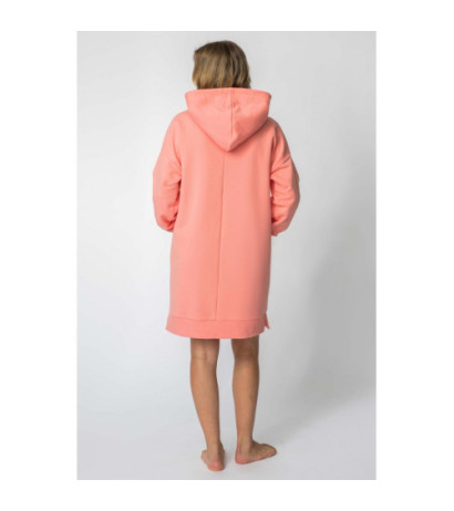 LA113 Hooded dress with kangaroo pocket - coral