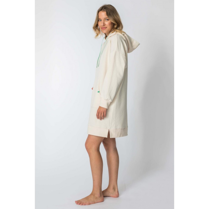 LA113 Hooded dress with kangaroo pocket - vanilla