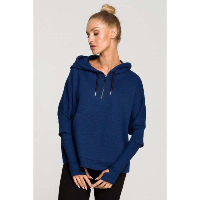 M689 Sweatshirt with hood and extra cuffs - inkblue