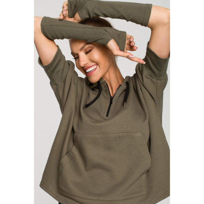 M689 Hooded sweatshirt with extra cuffs - khaki