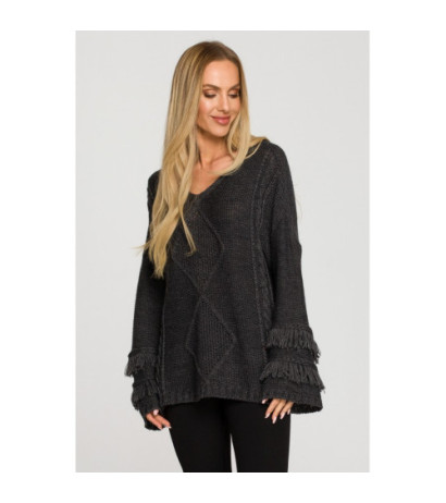 M710 Sweater with wide sleeves with tassels - graphite