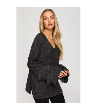 M710 Sweater with wide sleeves with tassels - graphite