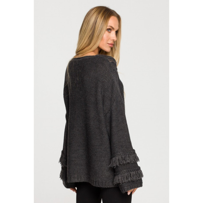 M710 Sweater with wide sleeves with tassels - graphite