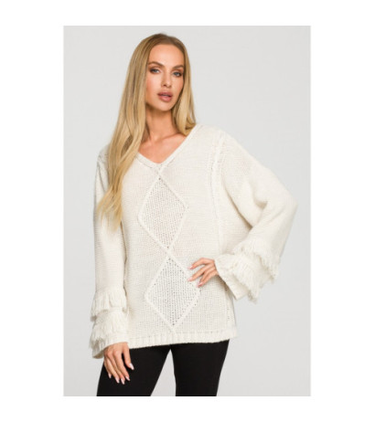 M710 Sweater with wide sleeves with tassels - ivory