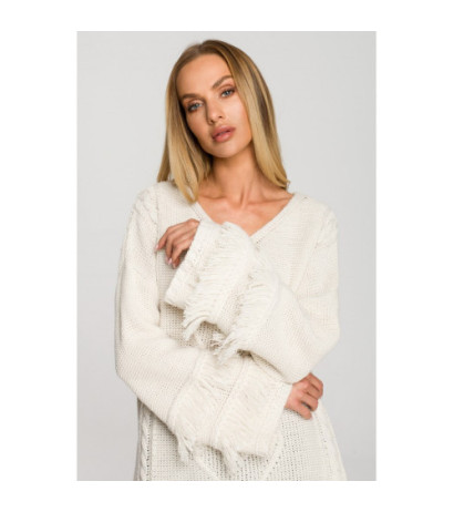 M710 Sweater with wide sleeves with tassels - ivory