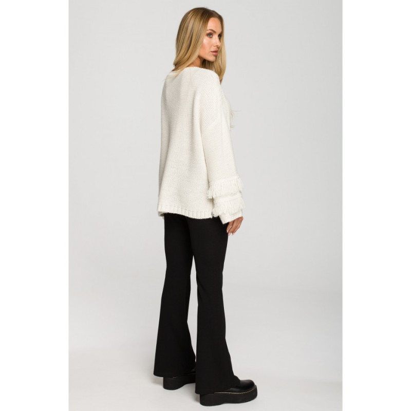 M710 Sweater with wide sleeves with tassels - ivory