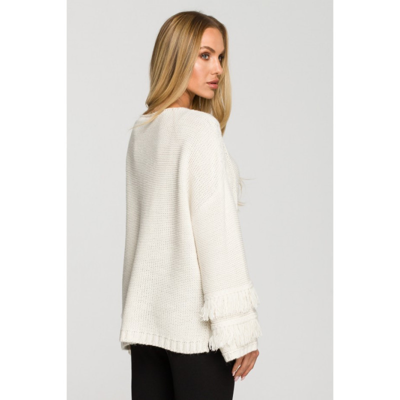 M710 Sweater with wide sleeves with tassels - ivory