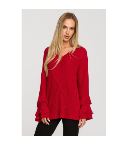 M710 Wide sleeve sweater with fringe - raspberry