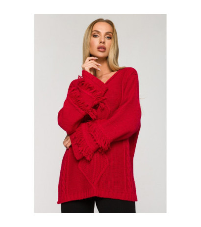 M710 Wide sleeve sweater with fringe - raspberry