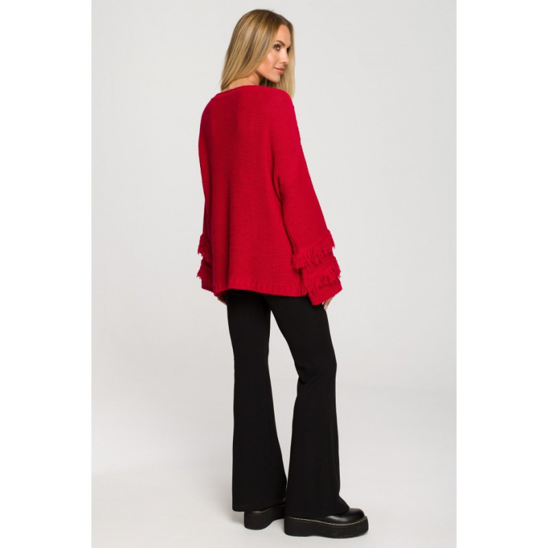 M710 Wide sleeve sweater with fringe - raspberry