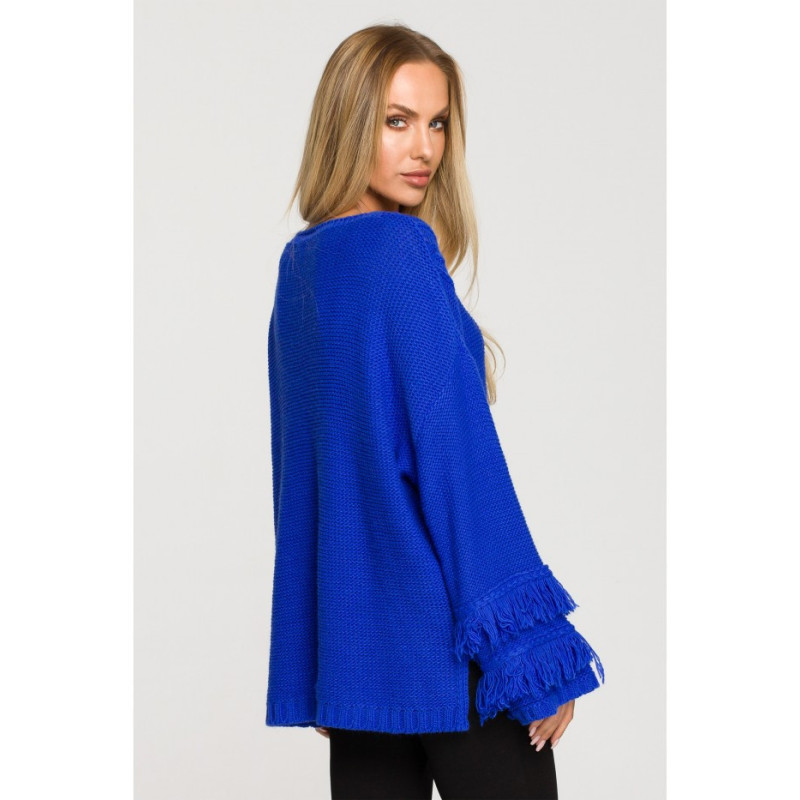 M710 Sweater with wide sleeves with tassels - sapphire