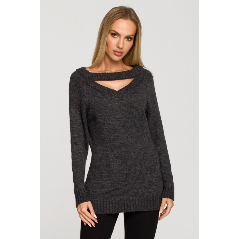 M711 Sweater with slit in the neckline - graphite