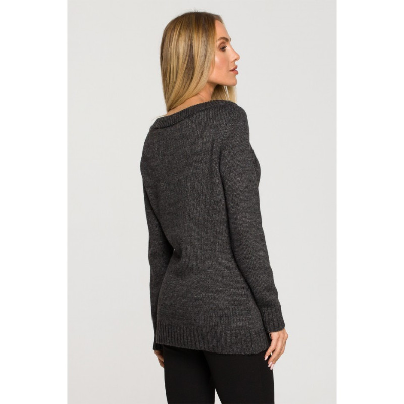 M711 Sweater with slit in the neckline - graphite