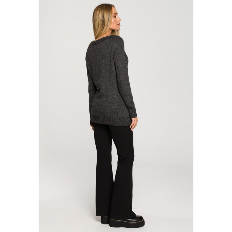 M711 Sweater with slit in the neckline - graphite