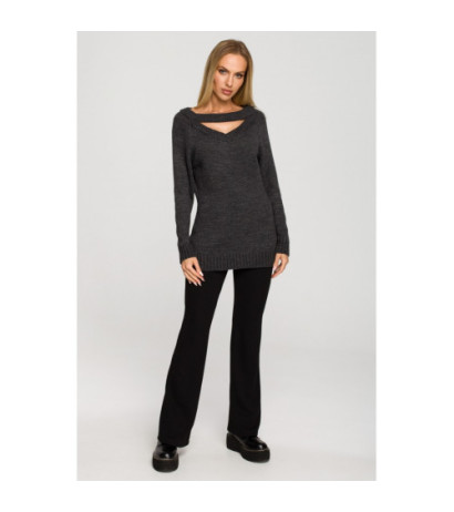 M711 Sweater with slit in the neckline - graphite