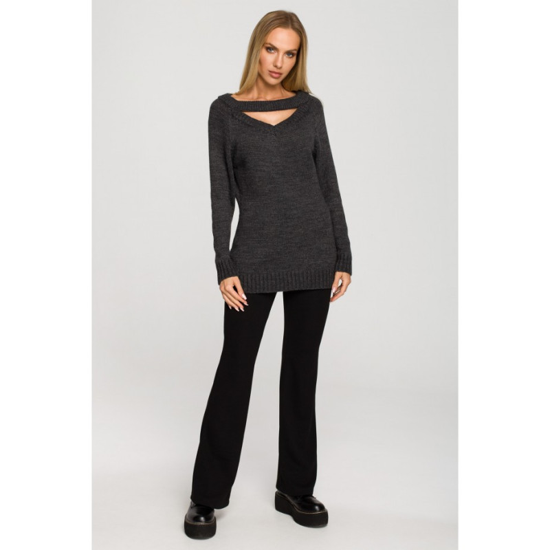 M711 Sweater with slit in the neckline - graphite