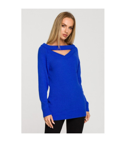 M711 Sweater with slit in the neckline - sapphire