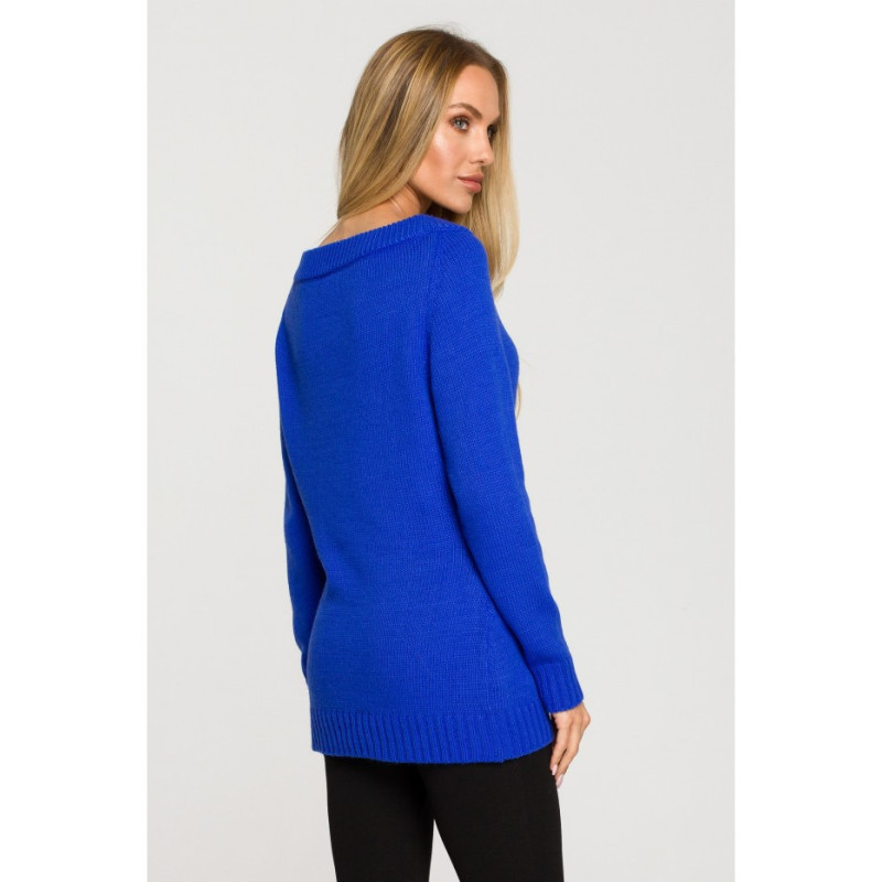 M711 Sweater with slit in the neckline - sapphire