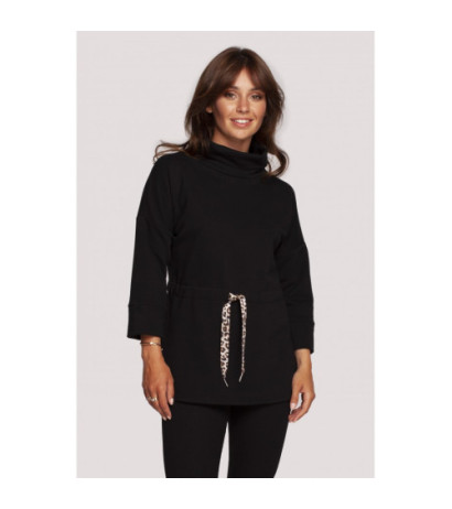 B236 Sweatshirt with turtleneck and ribbon cent - black