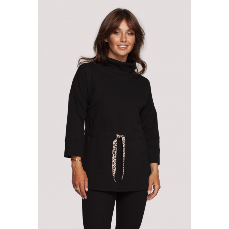 B236 Sweatshirt with turtleneck and ribbon cent - black