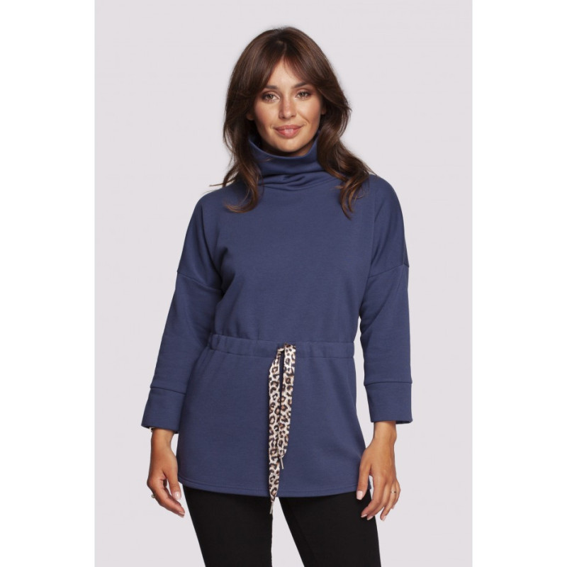 B236 Sweatshirt with turtleneck and ribbon cent - blue