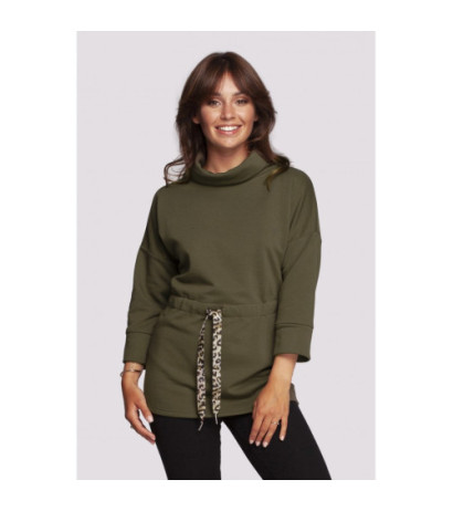 B236 Sweatshirt with turtleneck and ribbon cent - olive green