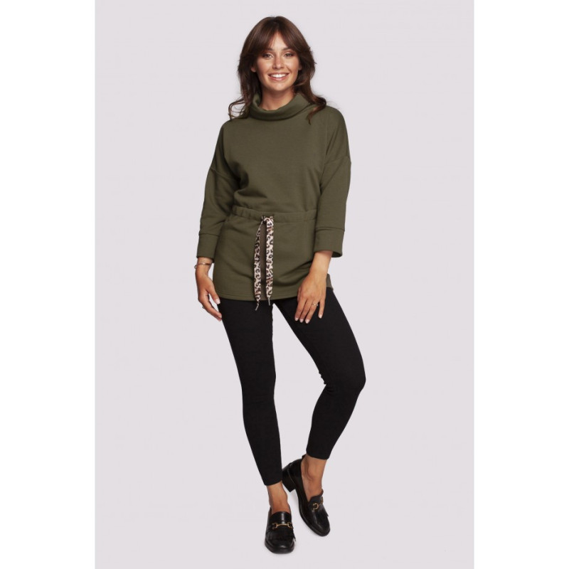 B236 Sweatshirt with turtleneck and ribbon cent - olive green