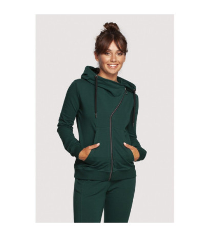 B237 Sweatshirt with diagonal zipper and hood - dark green