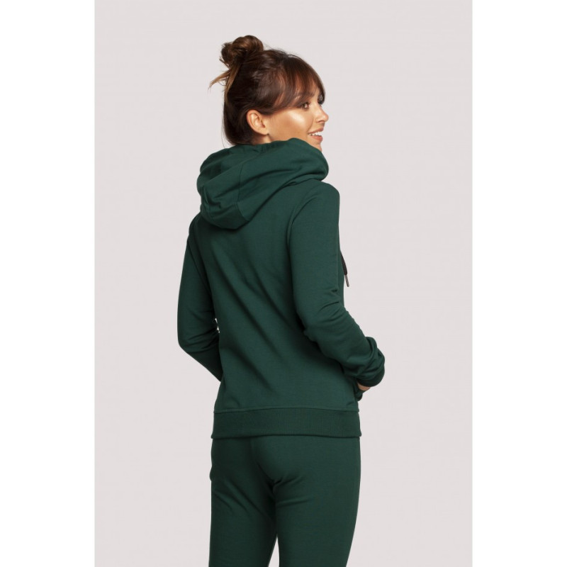 B237 Sweatshirt with diagonal zipper and hood - dark green