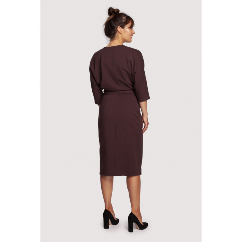 B241 Envelope dress with tied belt - brown