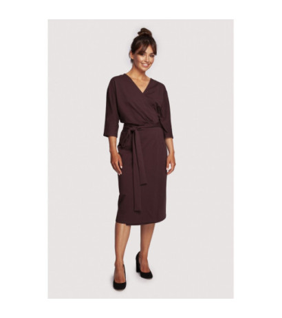 B241 Envelope dress with tied belt - brown