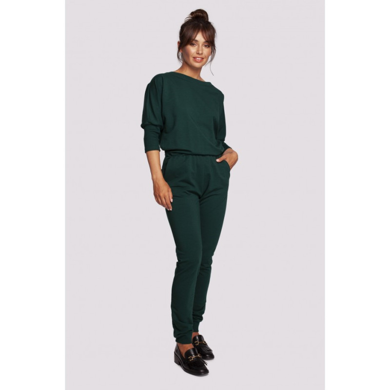 B244 Jumpsuit with overlap back neckline - dark green