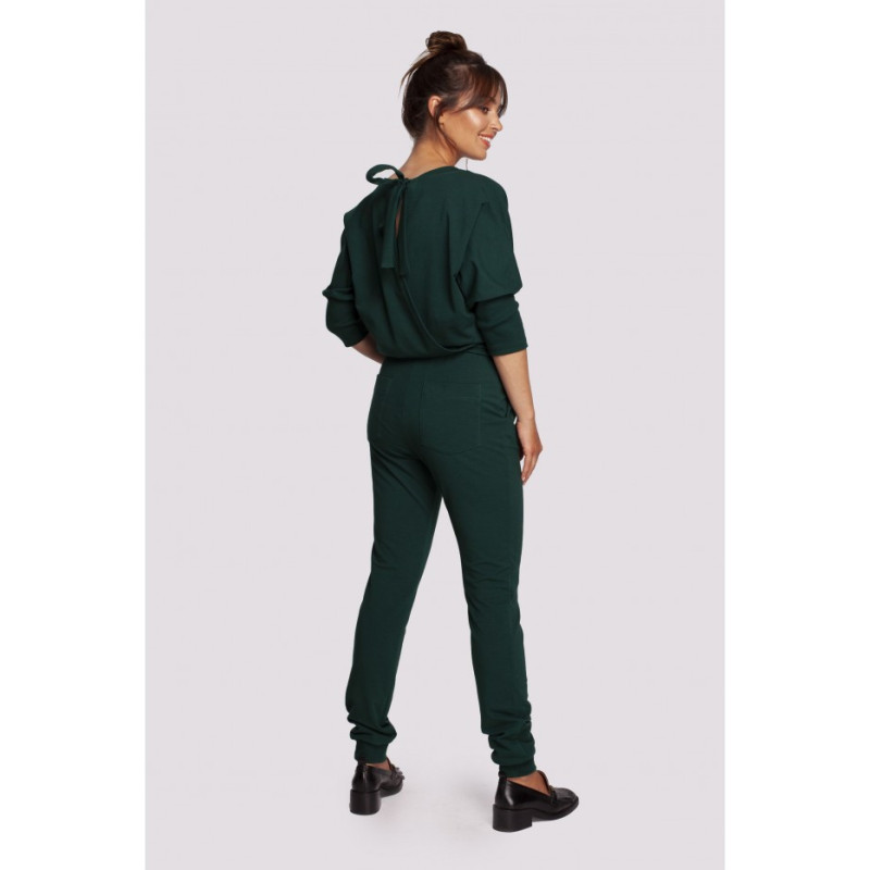 B244 Jumpsuit with overlap back neckline - dark green