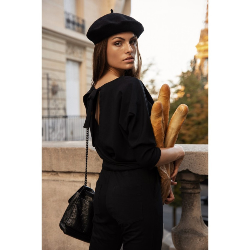 B244 Jumpsuit with overlap back neckline - black