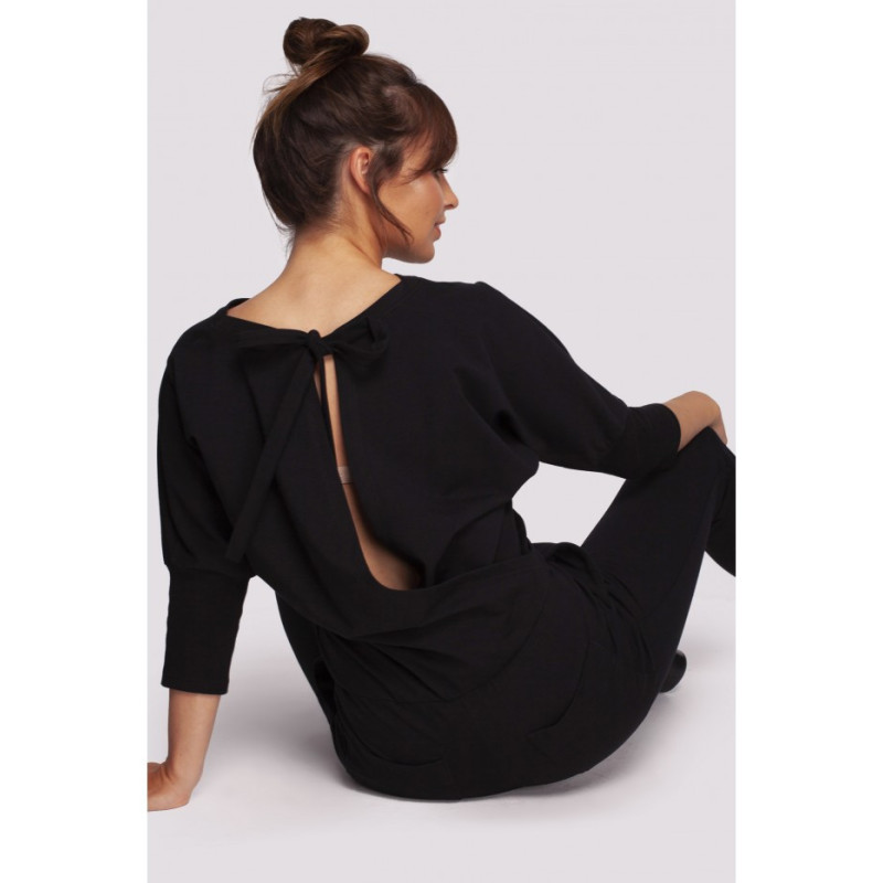 B244 Jumpsuit with overlap back neckline - black