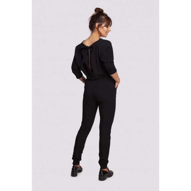 B244 Jumpsuit with overlap back neckline - black